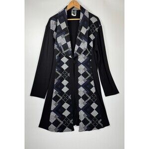 MIB Plus Size 1X Patchwork Knit Cardigan Duster Black Blue Gray Geometric Canada